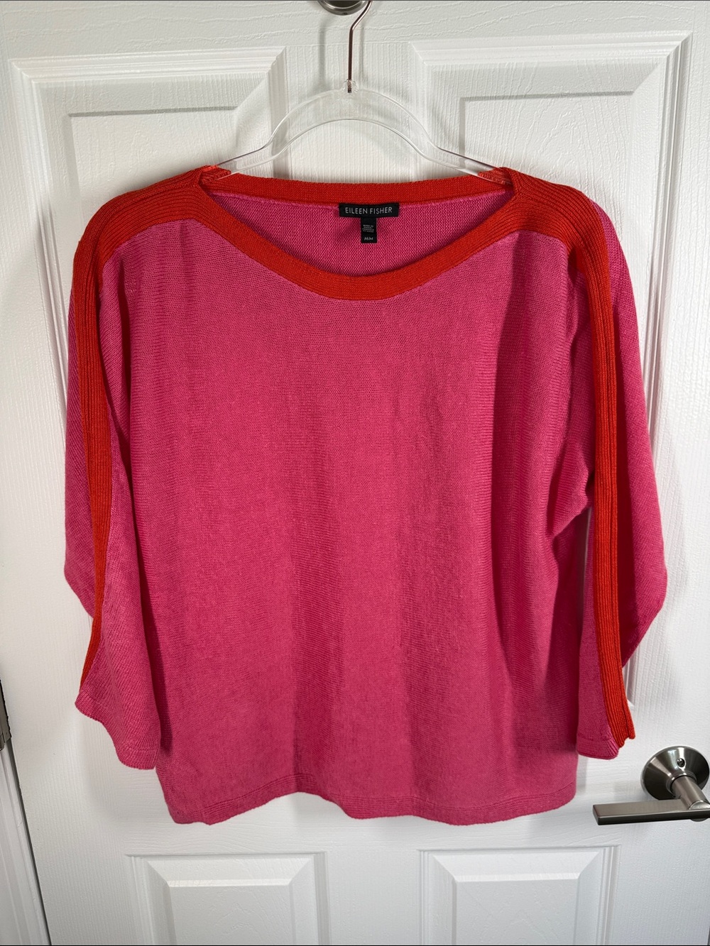 Eileen Fisher pink and orange organic linen boat neck boxy sweater size medium